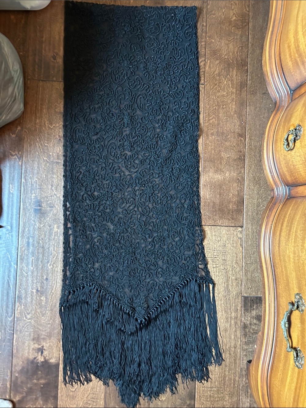 Black Lace Fringe Shawl - Women's Evening Wrap - Picture 12 of 12